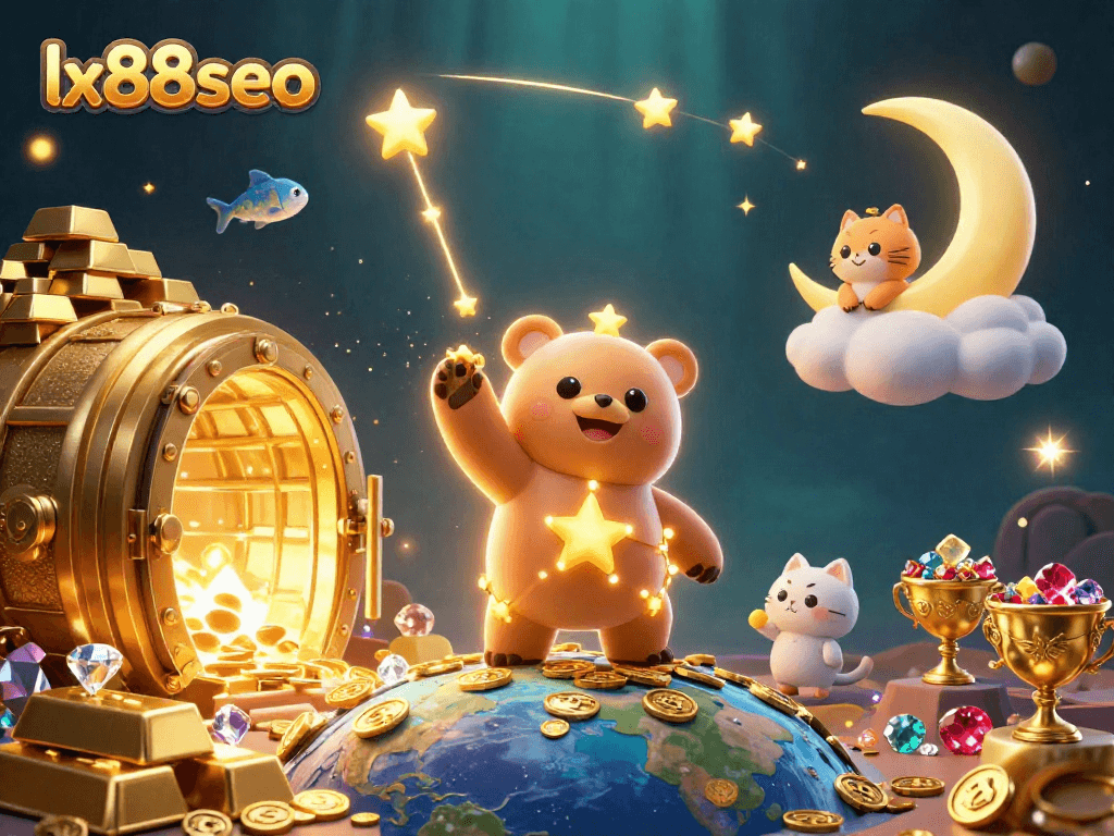 Experience winning opportunities at lx88seo with this vibrant casino-themed illustration filled with treasures.