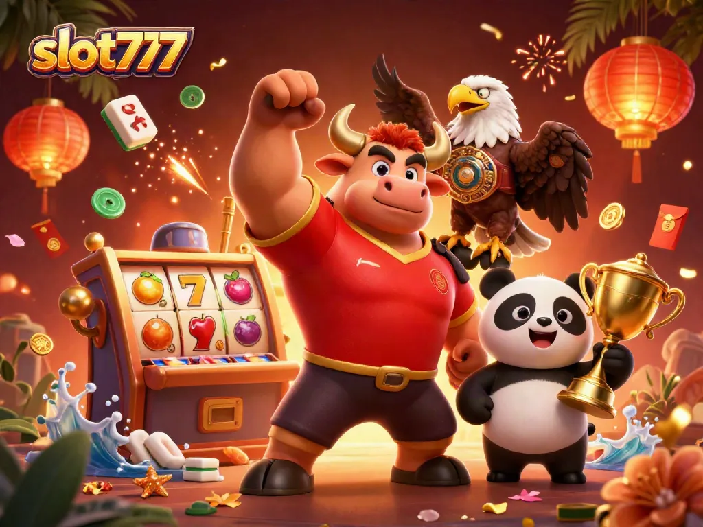 Play exciting slot777 games with colorful reels in a vibrant casino scene.
