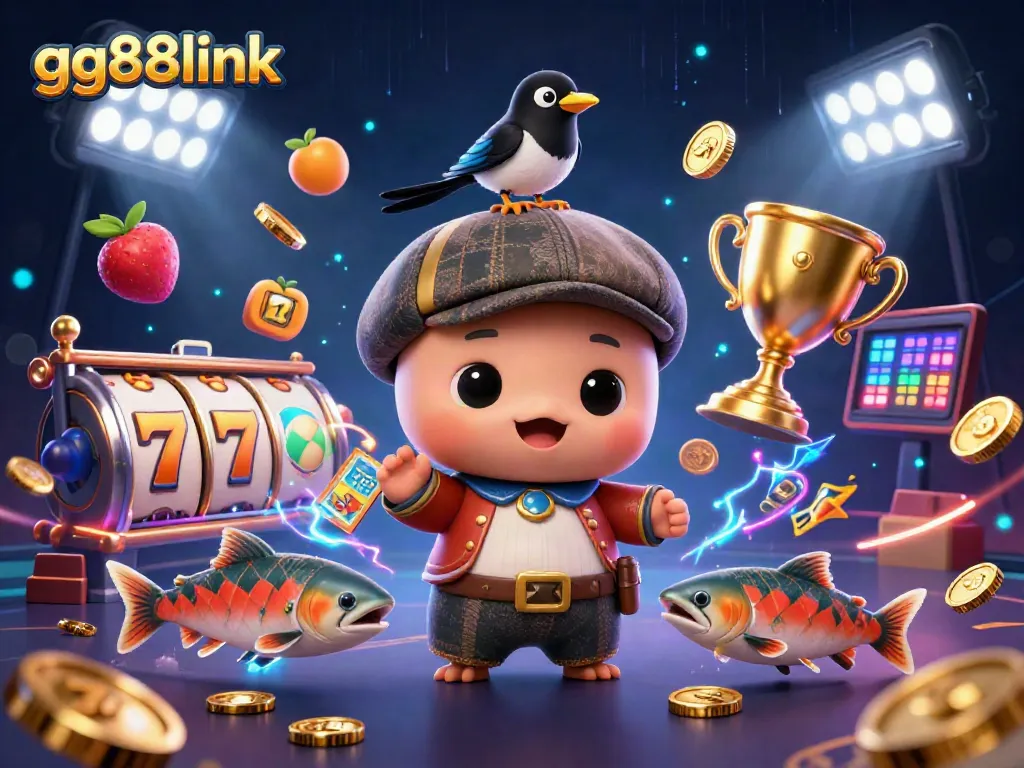 Engage in thrilling gameplay with gg88link, featuring playful Nessie and vibrant slot reels.