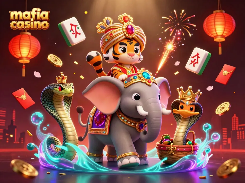 Mafia casino showcases a vibrant 3D scene with characters and game elements celebrating casino gaming.