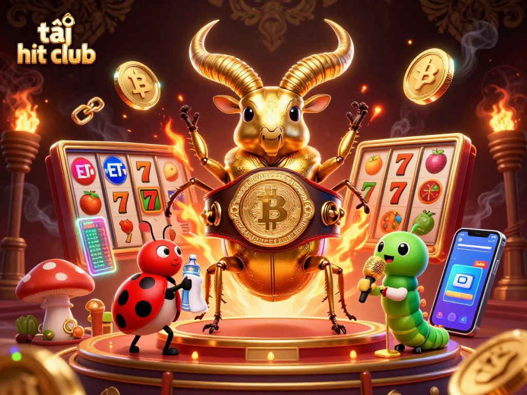 Experience the thrill as you tải hit club and engage in exciting jackpot action amidst cartoon characters and crypto elements.