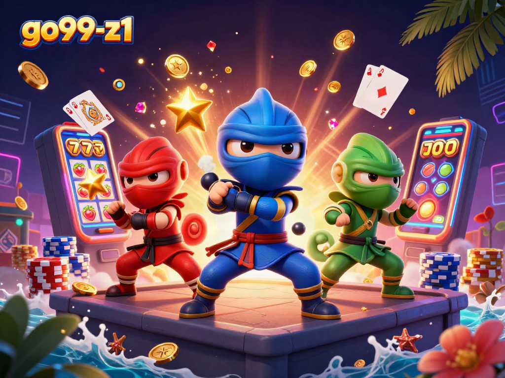 Experience the excitement at go99-z1 with a dynamic ninja chameleon team and vibrant casino elements.