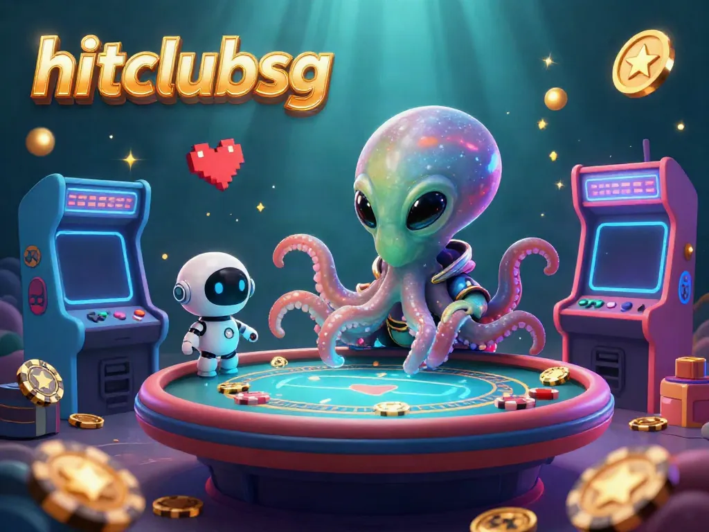 Hitclubsg brings excitement to the gaming universe with an alien octopus at a holographic poker table.