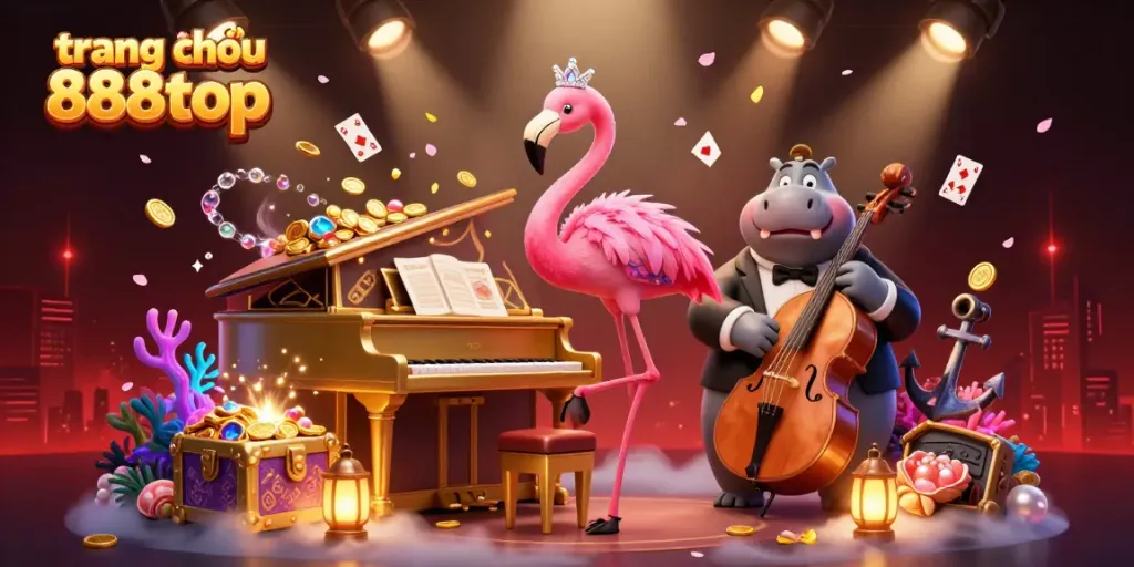 Experience the vibrant world of trang chủ 888top with lively 3D characters amidst casino action.