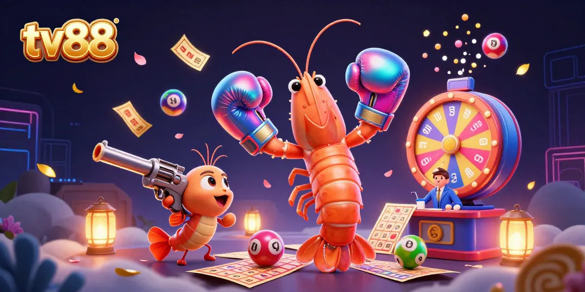 Engage in the vibrant lottery scene at tv88 with colorful numbered balls and animated gaming elements.