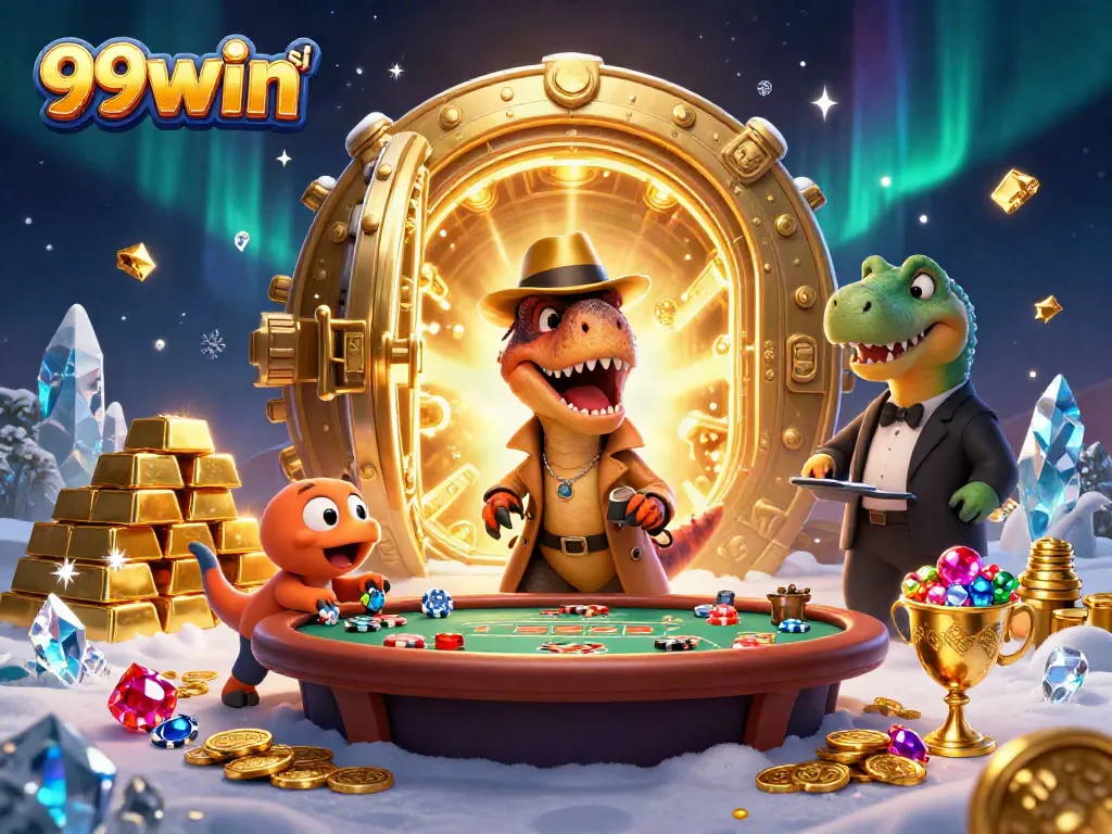 Experience thrilling blackjack action at 99win si with cartoon characters and gold treasures.